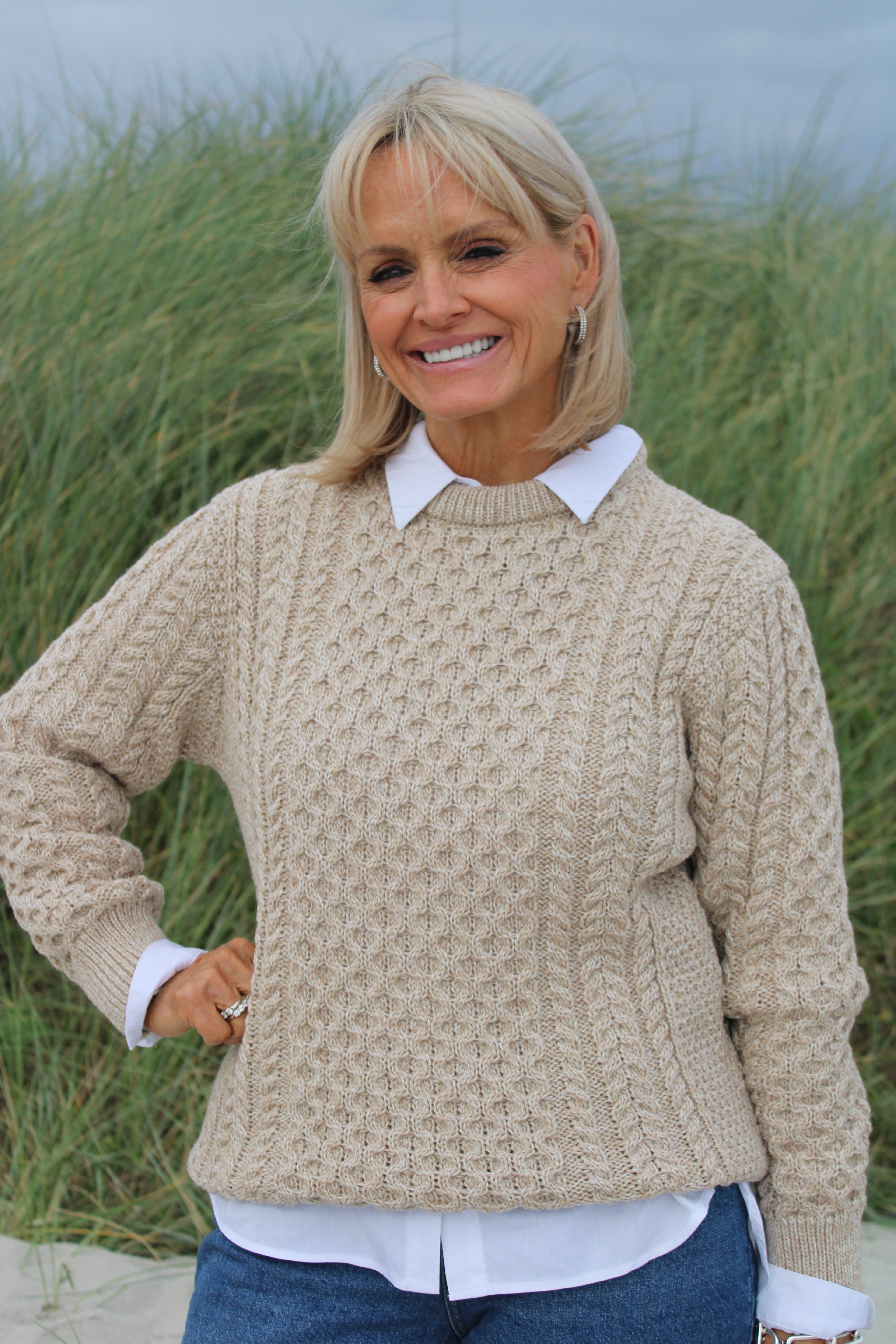 Traditional Aran Crew Neck Sweater - Parsnip