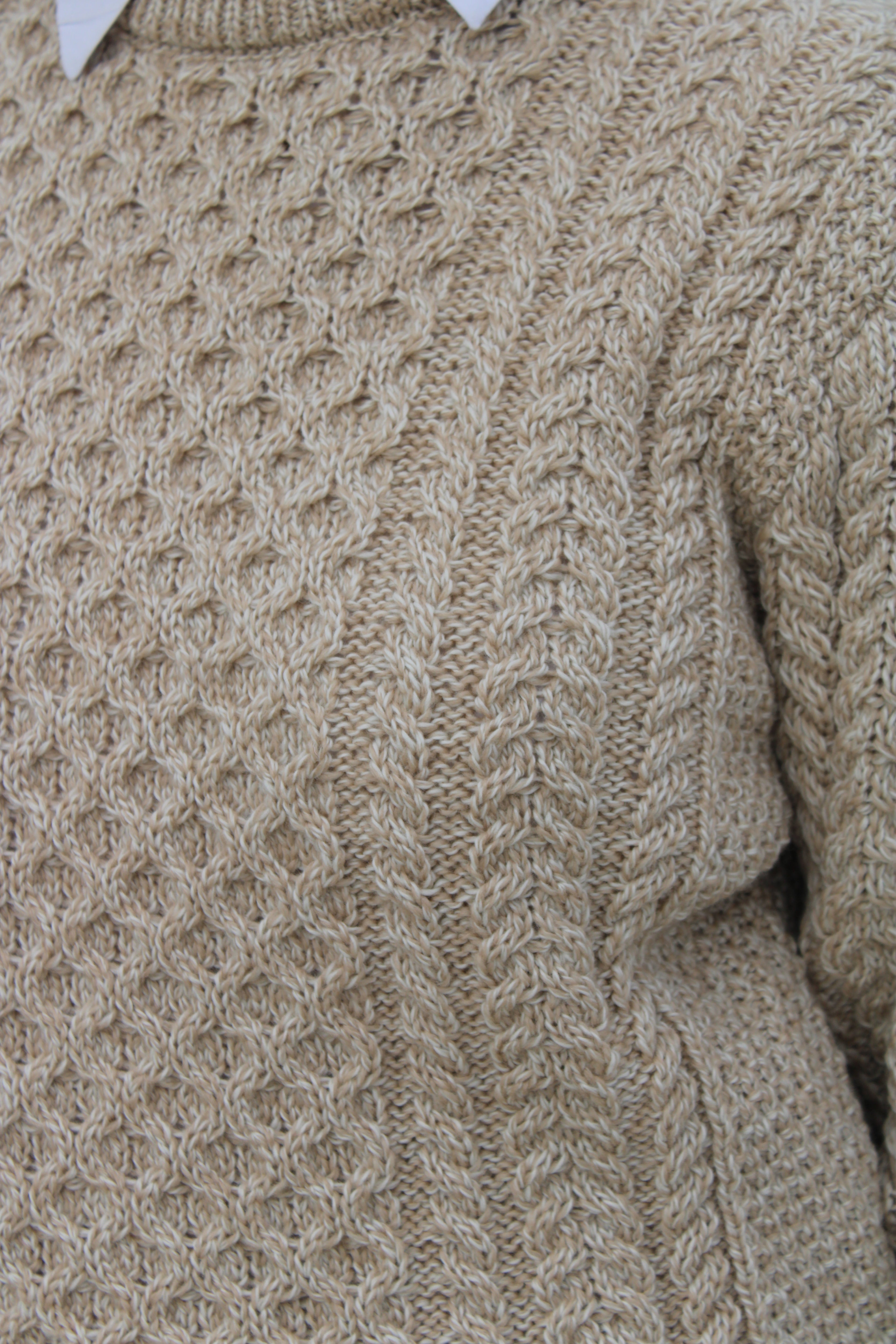 Traditional Aran Crew Neck Sweater - Parsnip
