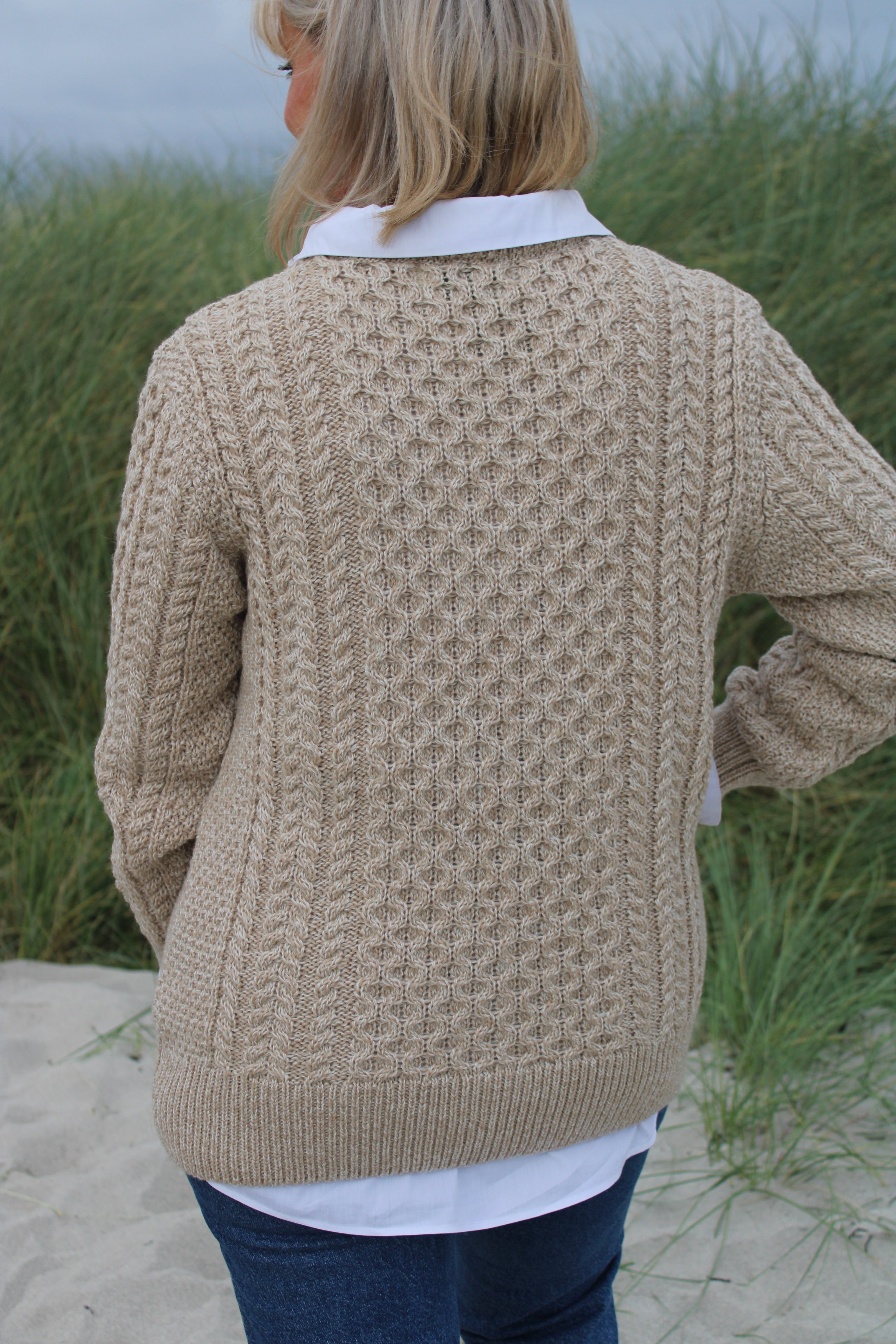 Traditional Aran Crew Neck Sweater - Parsnip