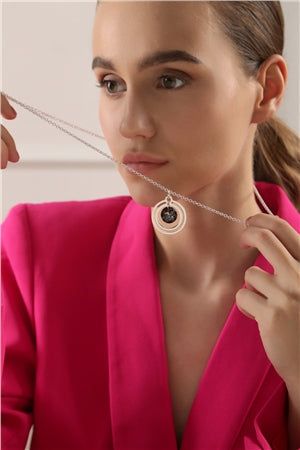 Newbridge Silverware Circular Pendant Black Stone