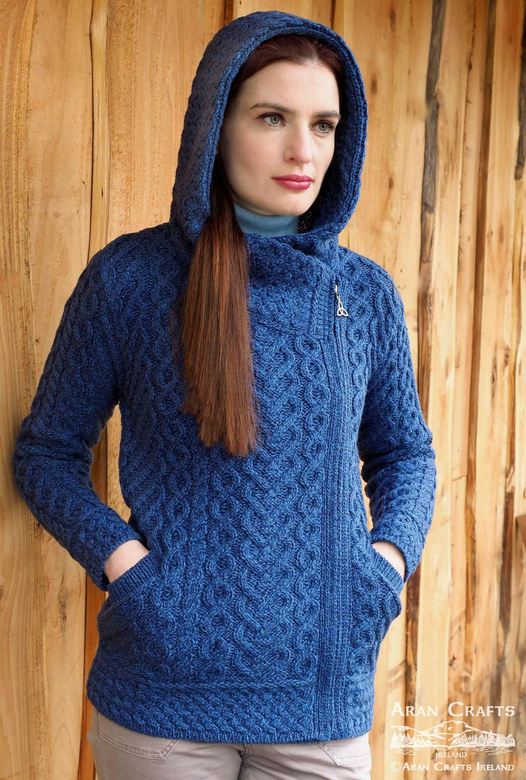 Hooded Side Zip Cardigan, Blue Marl