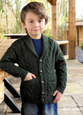Boys Shawl Collar Cardigan , Army Green