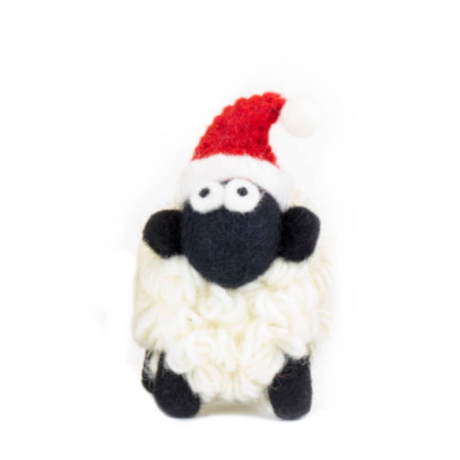 Knitted Sheep Small Collectible with Santa Hat