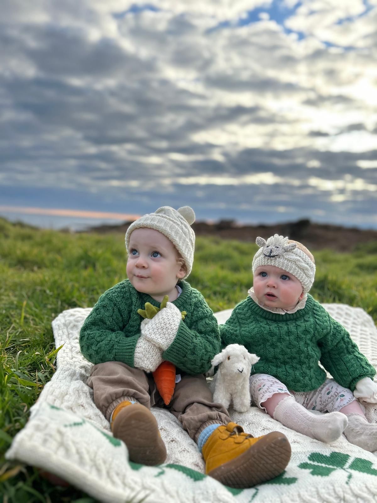 Childrens Aran Sweater - Green