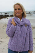 One-Button Sweater with Draped Collar , Lavender