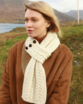 Aran Button Looped Scarf , Natural