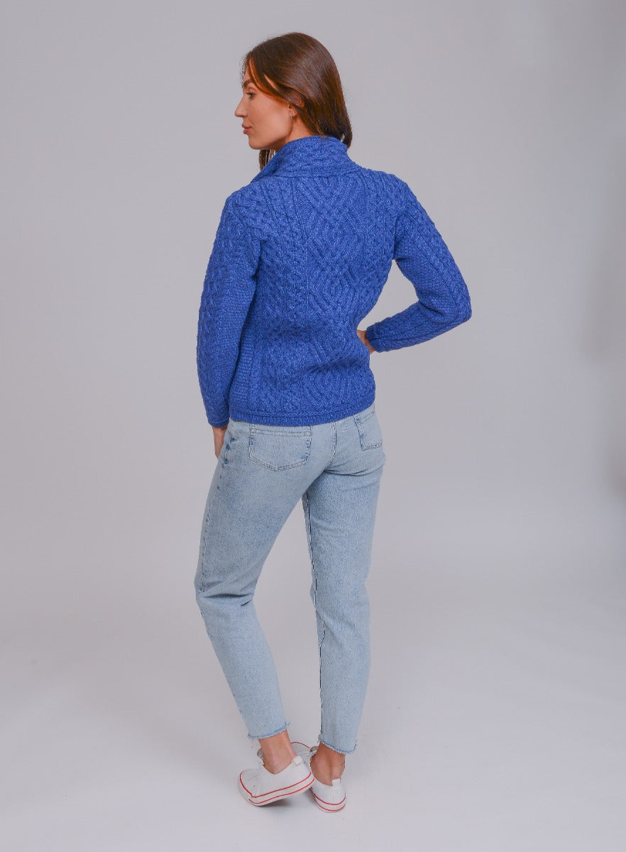 Cable Knit Jacket with Zip , Blue Marl