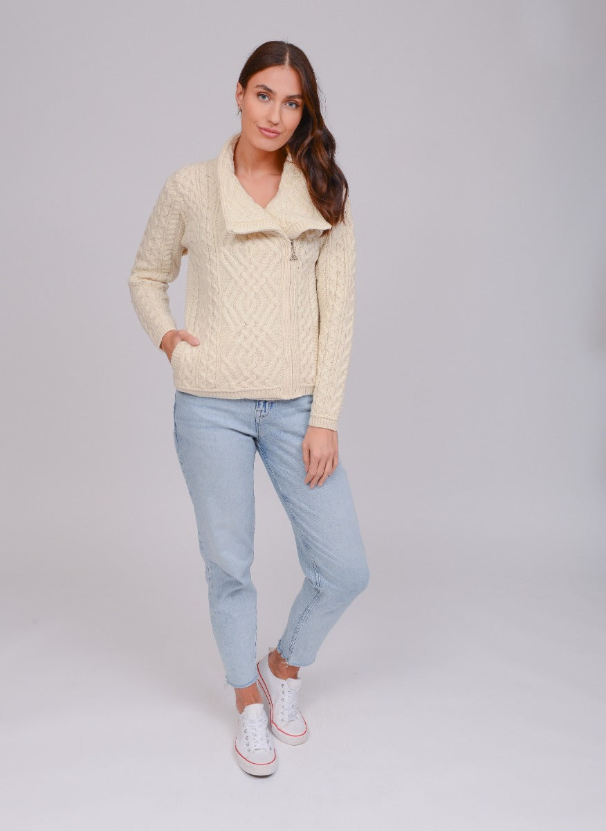 Cable Knit Jacket With Side Zip , Natural