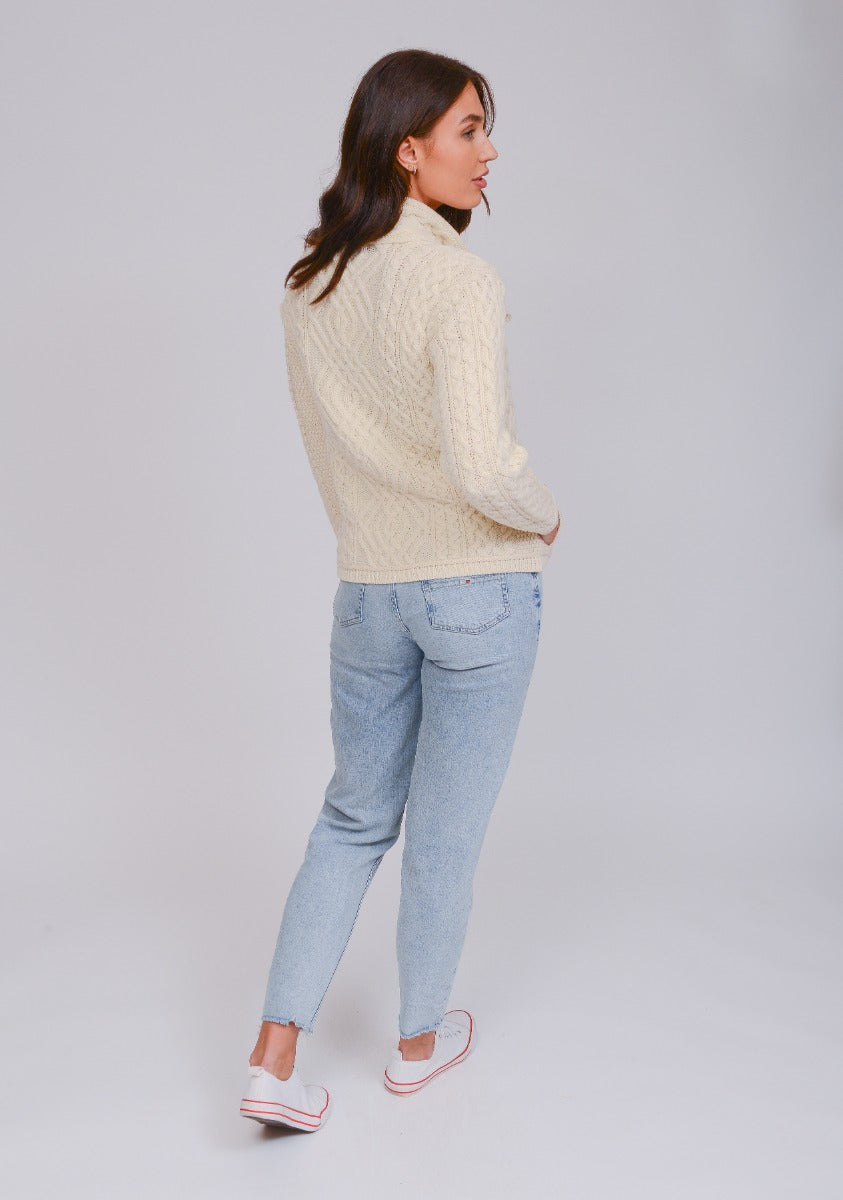Cable Knit Jacket With Side Zip , Natural