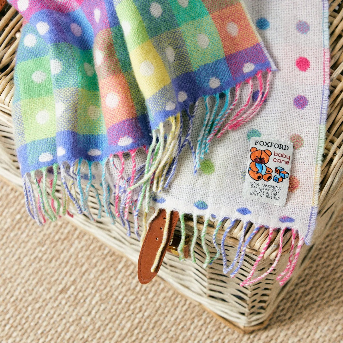 Foxford Rainbow Spot Lambswool Baby Blanket