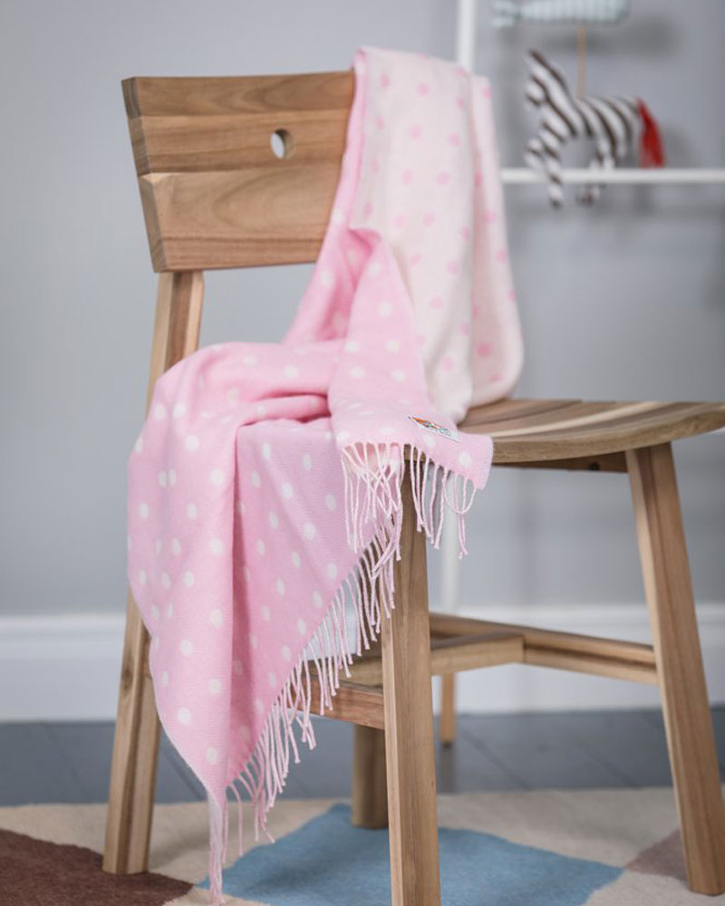Foxford Pink Spot Lambswool Baby Blanket