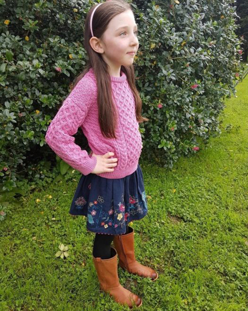 Children¡¯s Aran Crew Neck Sweater - Pink